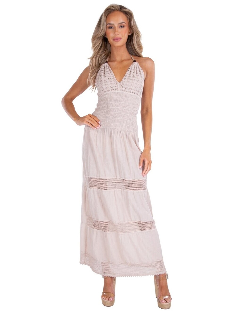 Seaspice Resort Wear 100% Peruvian Cotton ‘Miranda’ Halter Maxi Dress - Large